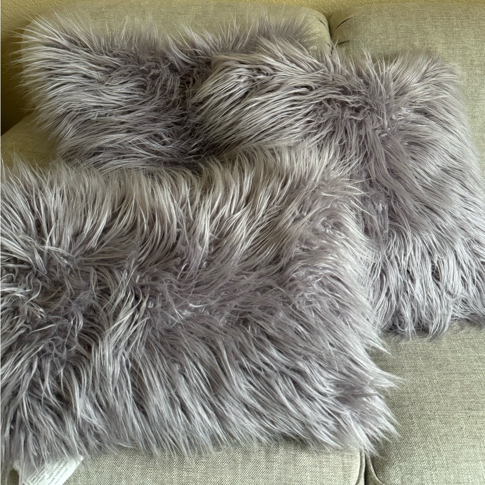 Set of 3 Purple Faux Fur Pillows